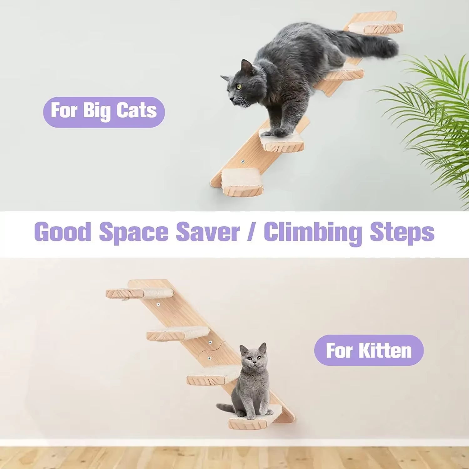 Cat Climbing Shelf Wall Mounted Reversible Four Stairs Eco-Friendly Sisal Rope Cat Stairs Pet Furniture Cat Tree Pet Wall Steps