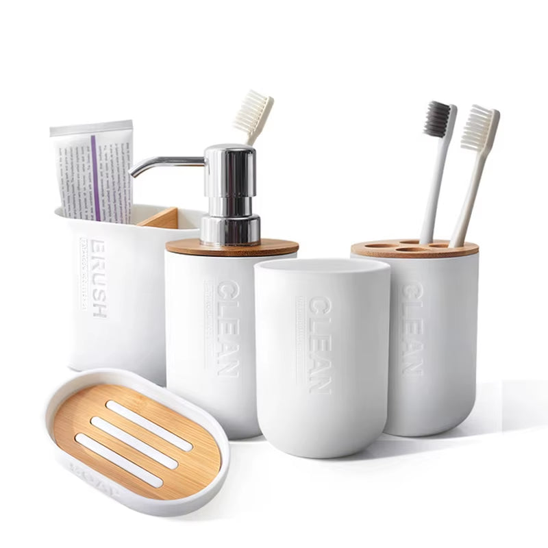 Bamboo Bathroom Accessories Toothbrush Holder Soap Dispenser Toilet Brush Bathroom Set Bathroom Decoration Accessories