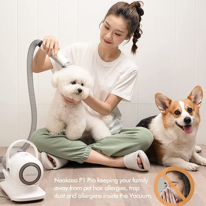 Neakasa P1 Pro Pet Grooming Kit & Vacuum Suction 99% Pet Hair, Professional Clippers with 5 Proven Grooming Tools for Dogs Cats and Other Animals