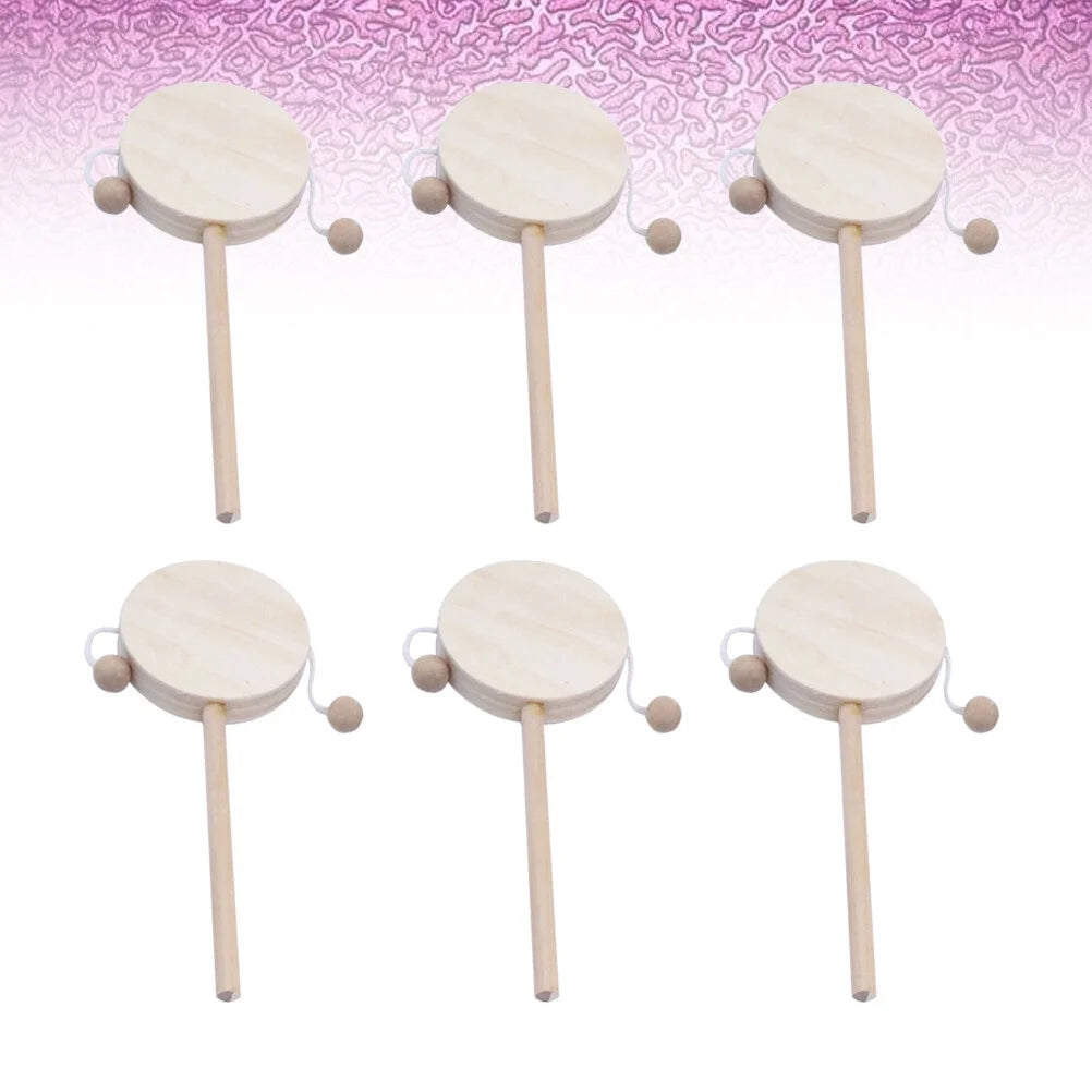 Oahisha Diy Drum,1 Set of 6Pcs DIY Rattle-Drum Wooden Unfinished Painting Shaking Drum Toy