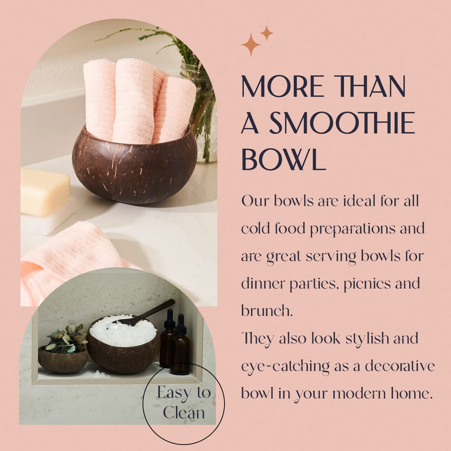 Coconut Bowl & Wooden Spoons Bowl Set 2 - Birthday Gifts for Women - Coconut Bowls for Eco Friendly Kitchen Decor, Acai Bowls & Smoothie Bowls (Polished)