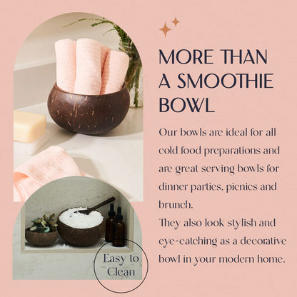 Coconut Bowl & Wooden Spoons Bowl Set 2 - Birthday Gifts for Women - Coconut Bowls for Eco Friendly Kitchen Decor, Acai Bowls & Smoothie Bowls (Polished)