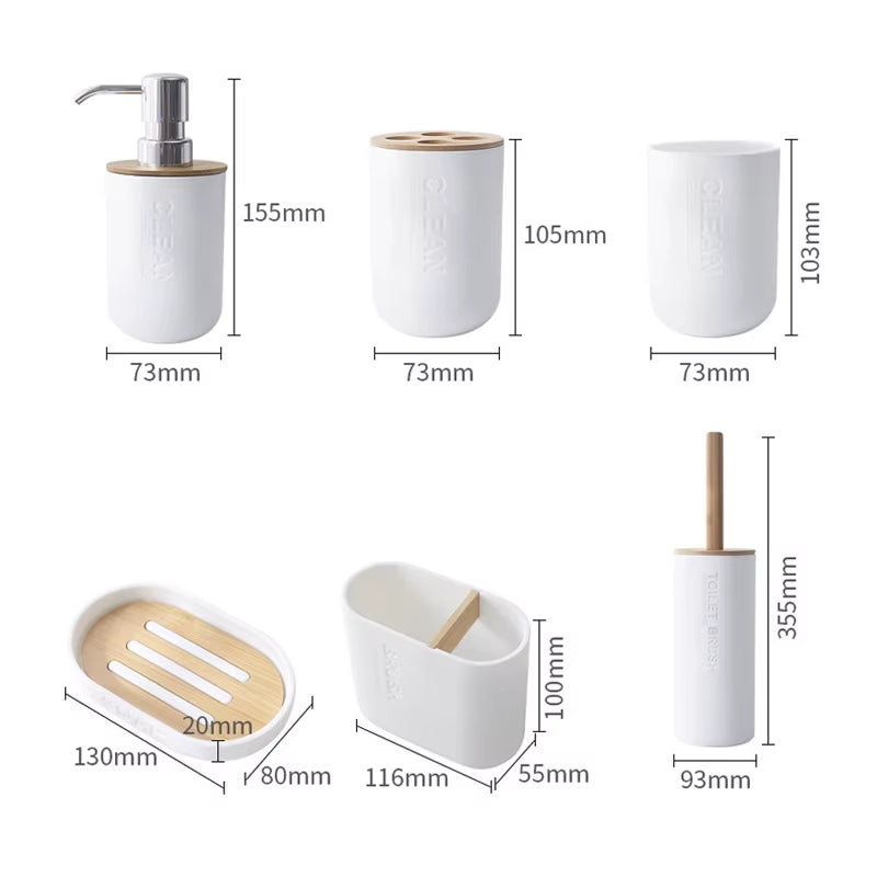 Bamboo Bathroom Accessories Toothbrush Holder Soap Dispenser Toilet Brush Bathroom Set Bathroom Decoration Accessories