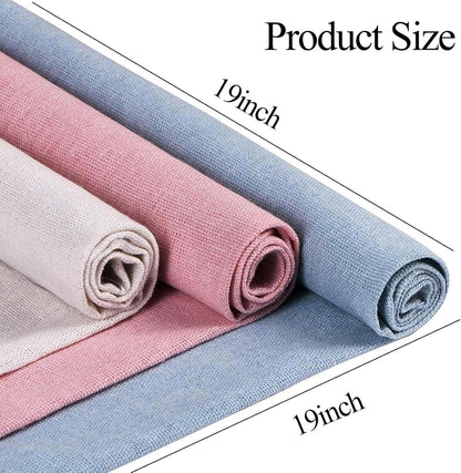 4Pcs Natural Linen Needlework Fabric – 19" x 19" Solid Color Embroidery Cloth for Cross Stitch, DIY Crafts & Sewing