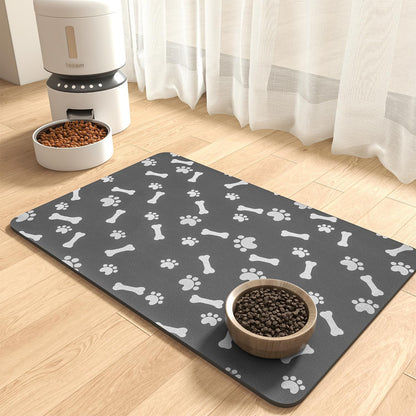 Absorbent Pet Feeding Mat – Quick-Dry, No-Stain Dog Food & Water Mat for Mess-Free Drinking (12" x 19", Dark Grey)