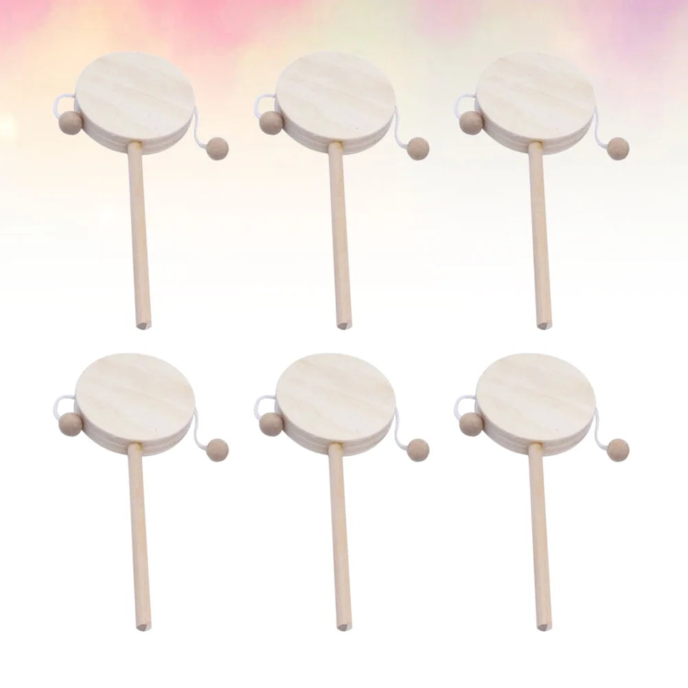 Oahisha Diy Drum,1 Set of 6Pcs DIY Rattle-Drum Wooden Unfinished Painting Shaking Drum Toy