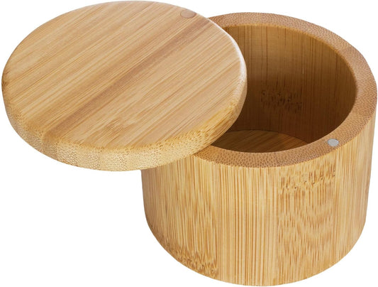 Elegant Bamboo Salt Cellar with Magnetic Swivel Lid - Perfect 6 Oz Storage for Spices & Seasonings