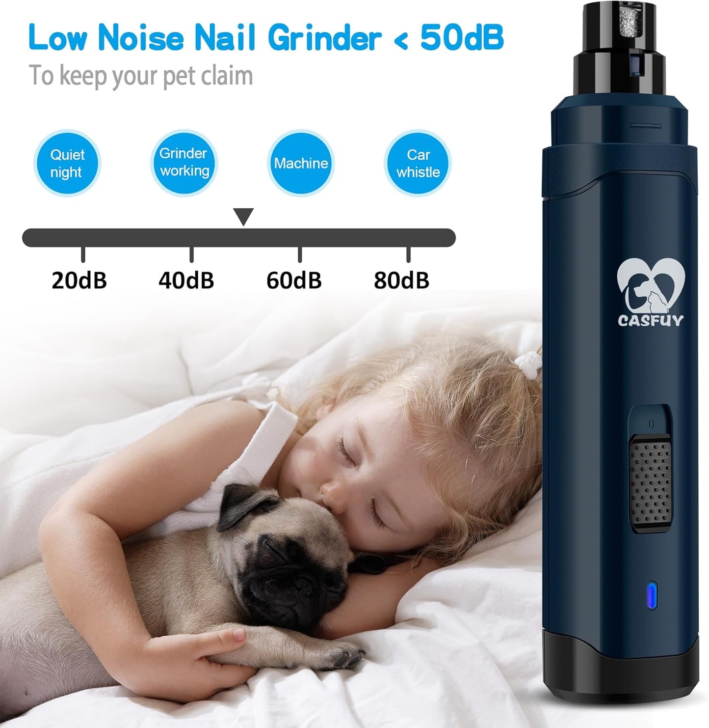 Upgraded Dog Nail Grinder – Professional 2-Speed Rechargeable Pet Nail Trimmer for Painless Grooming (Dark Blue)