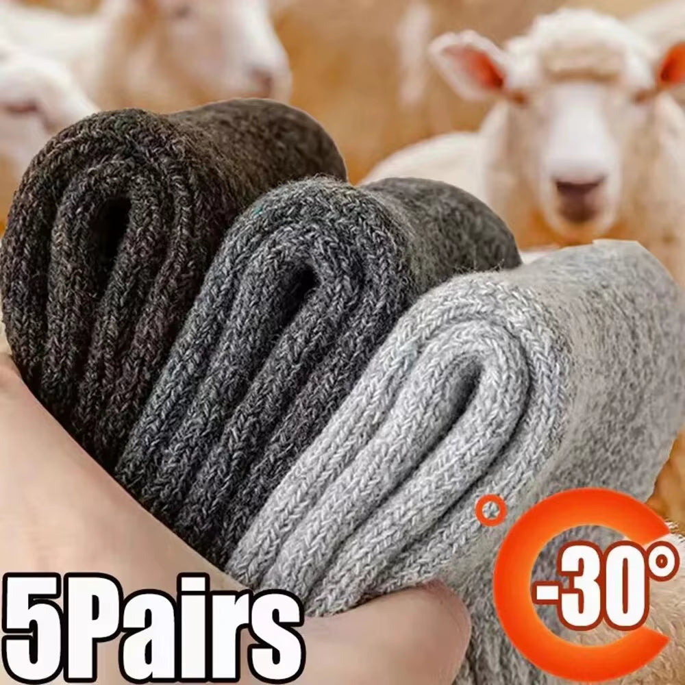 5 Pairs Autumn Winter Men Thicken Wool Socks Women Towel Keep Warm Solid Color Socks Cold-Resistant Soft Cashmere Short Socks