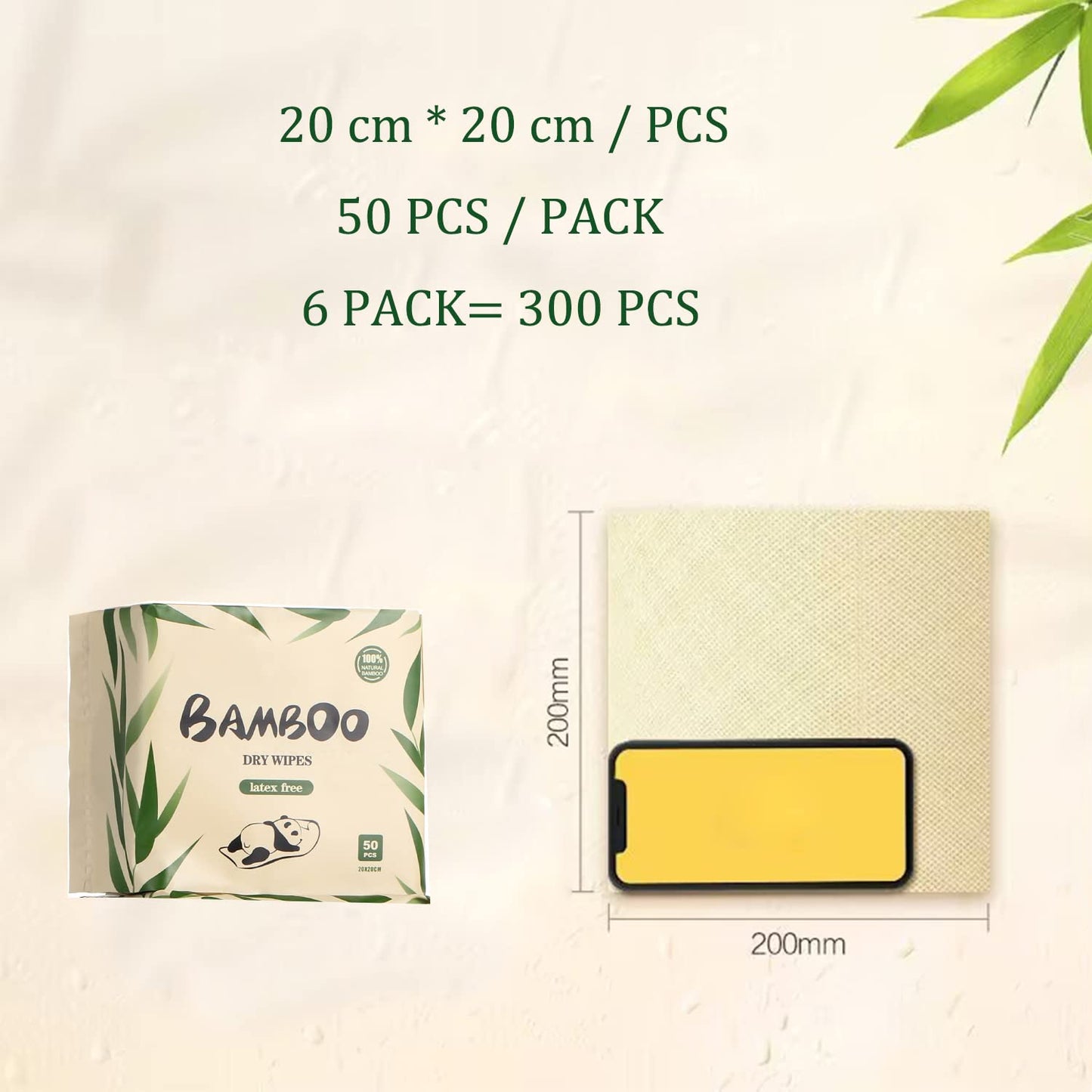 300 Sheets Disposable Bamboo Dry Wipes Bamboo Facial Tissue for Sensitive Skin, Ultra Soft for Baby Care, Facial Cleansing, and Personal Hygiene 6 Packs 50Pcs/Pack