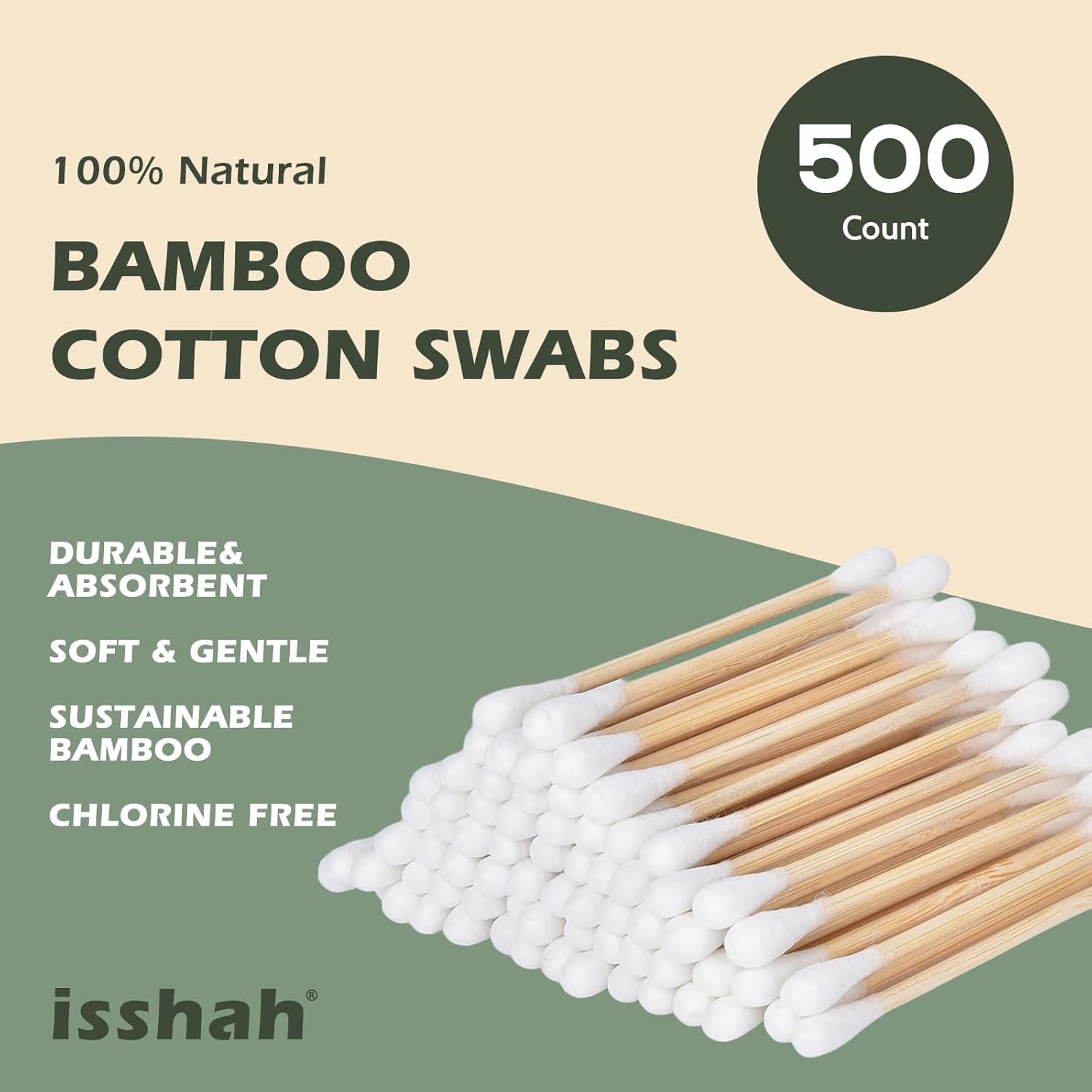 Bamboo Cotton Swabs - 500 Count - FSC Certified and PETA Approved, Eco Friendly Double Tips, Plastic Free Ear Sticks, All Natural 100% Biodegradable Organic Cotton Buds by