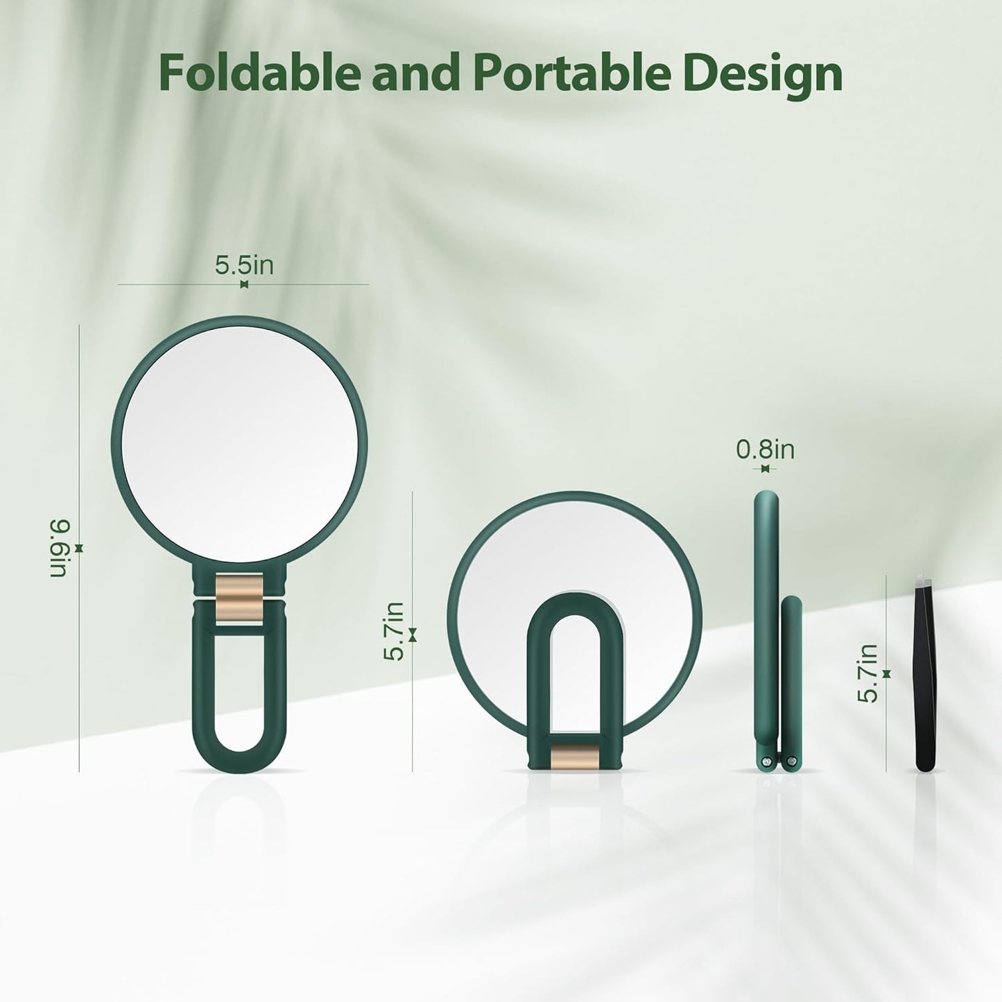 Handheld Magnifying Mirror – Double-Sided 30X/1X Travel Mirror with Adjustable Handle & Tweezers – Portable Makeup & Grooming Mirror (Green)