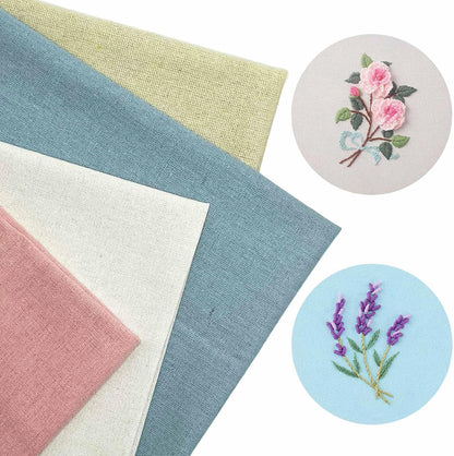 4Pcs Natural Linen Needlework Fabric – 19" x 19" Solid Color Embroidery Cloth for Cross Stitch, DIY Crafts & Sewing