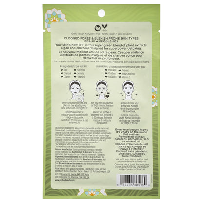 Super Green Detox Facial Sheet Mask – Kale & Charcoal for Deep Pore Cleansing & Skin Purification (0.67 Oz)