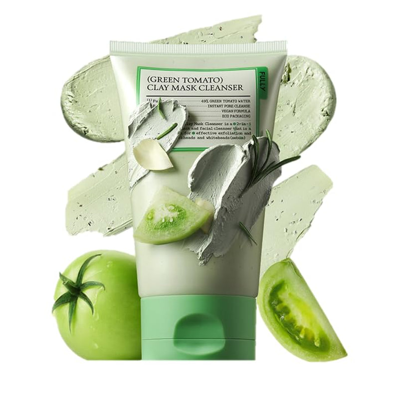 Green Tomato Clay Mask Cleanser – Pore Purifying with 49% Green Tomato Extract | Exfoliating & Sebum Control | Fragrance-Free & Vegan