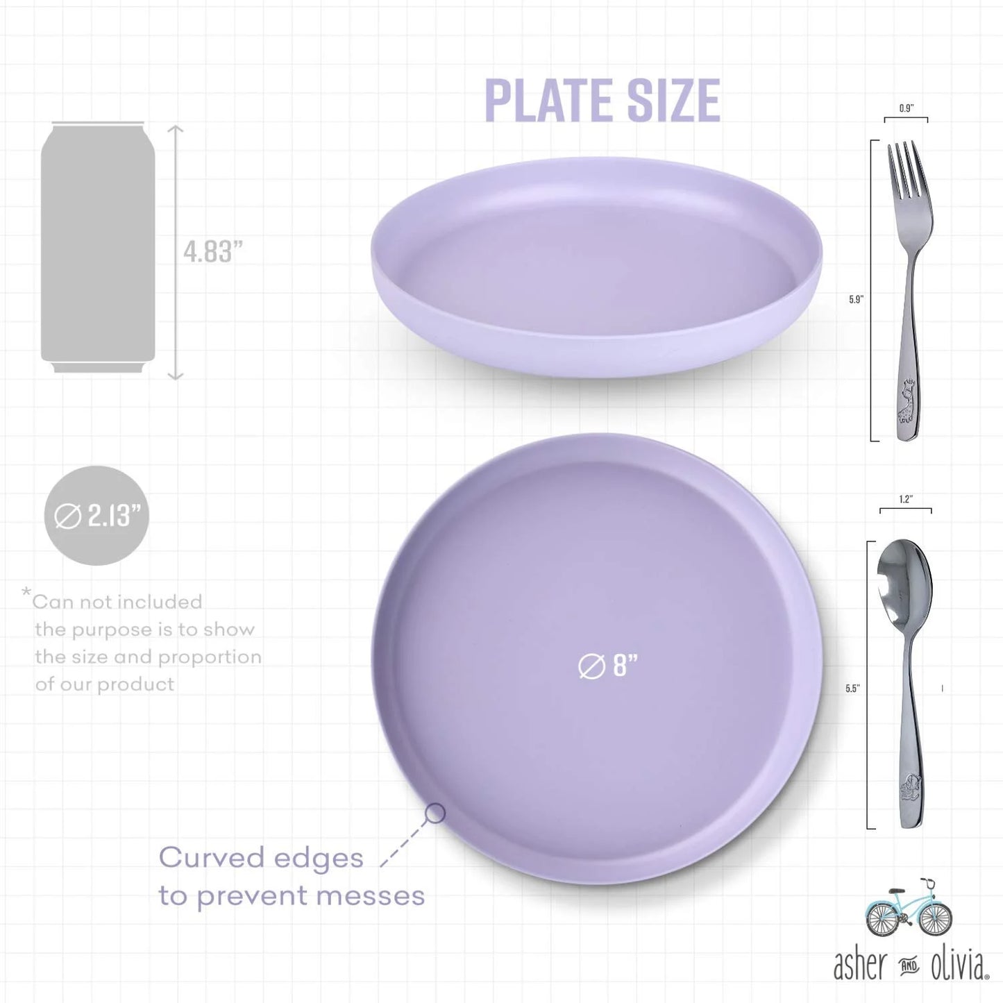 Bamboo Plates and Stainless Steel Silverware Set – (12-Piece) 4 Plates 8 Inch, 4 Forks and 4 Spoons – Eco-Friendly BPA Free, Self Feeding Dishwasher Safe Tableware Set for Preschooler Toddler and Kids