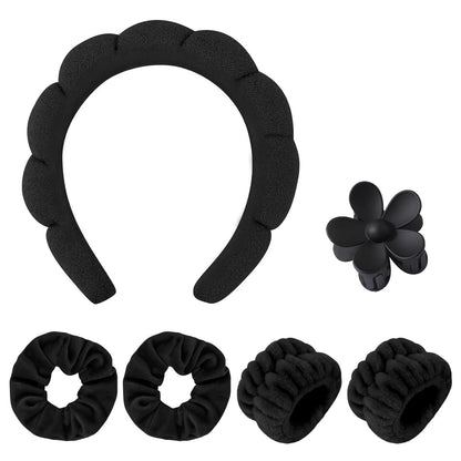 6Pcs Spa Headband for Washing Face Skincare Headbands and Wristbands Hair Bands Clips Set for Face Hair Beauty