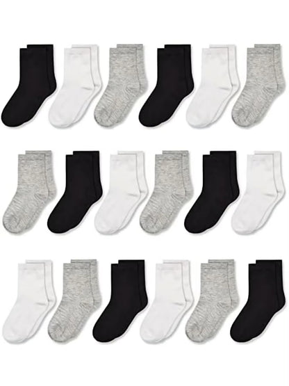 Kids Crew Socks, Mid Cut Socks for Toddler Kids Boys Girls(1-14 Years), 18Pairs Athletic Mid Calf Socks Multipack