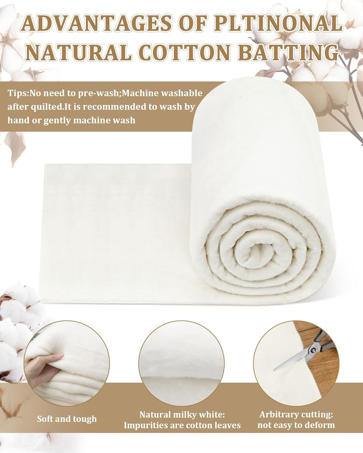 Natural Cotton Quilt Batting – 47" x 59" Lightweight All-Season Batting for Quilts, Crafts & Wearable Arts