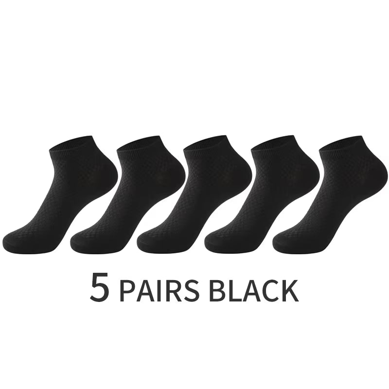 5 Pairs/Lot Men'S Short Socks Bamboo Fiber Ankle Socks Man High Quality Summer Winter Business Breathable Black Male Dress Sock