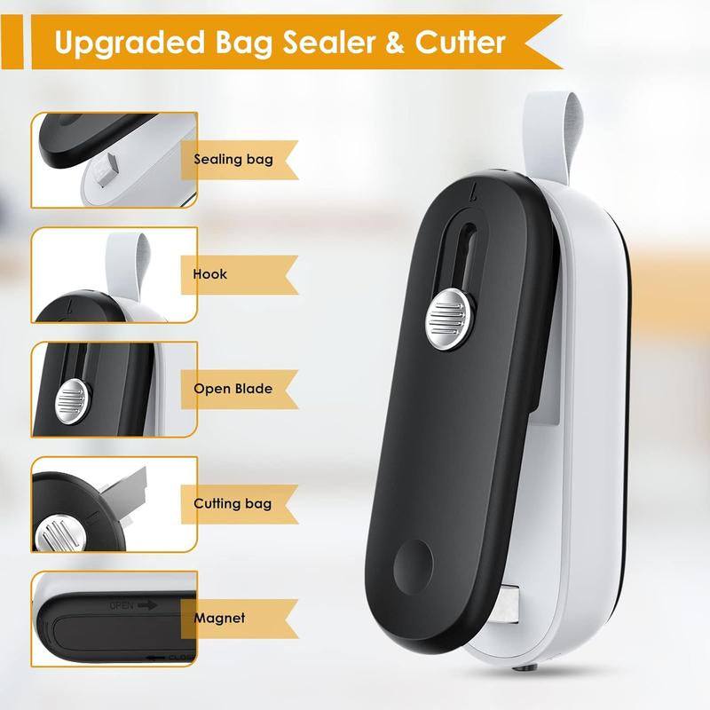 FEPPO Mini Bag Sealer - 2 in 1 Heat Sealer & Cutter for Fresh Snacks, Portable Food Storage Solution with Batteries Included