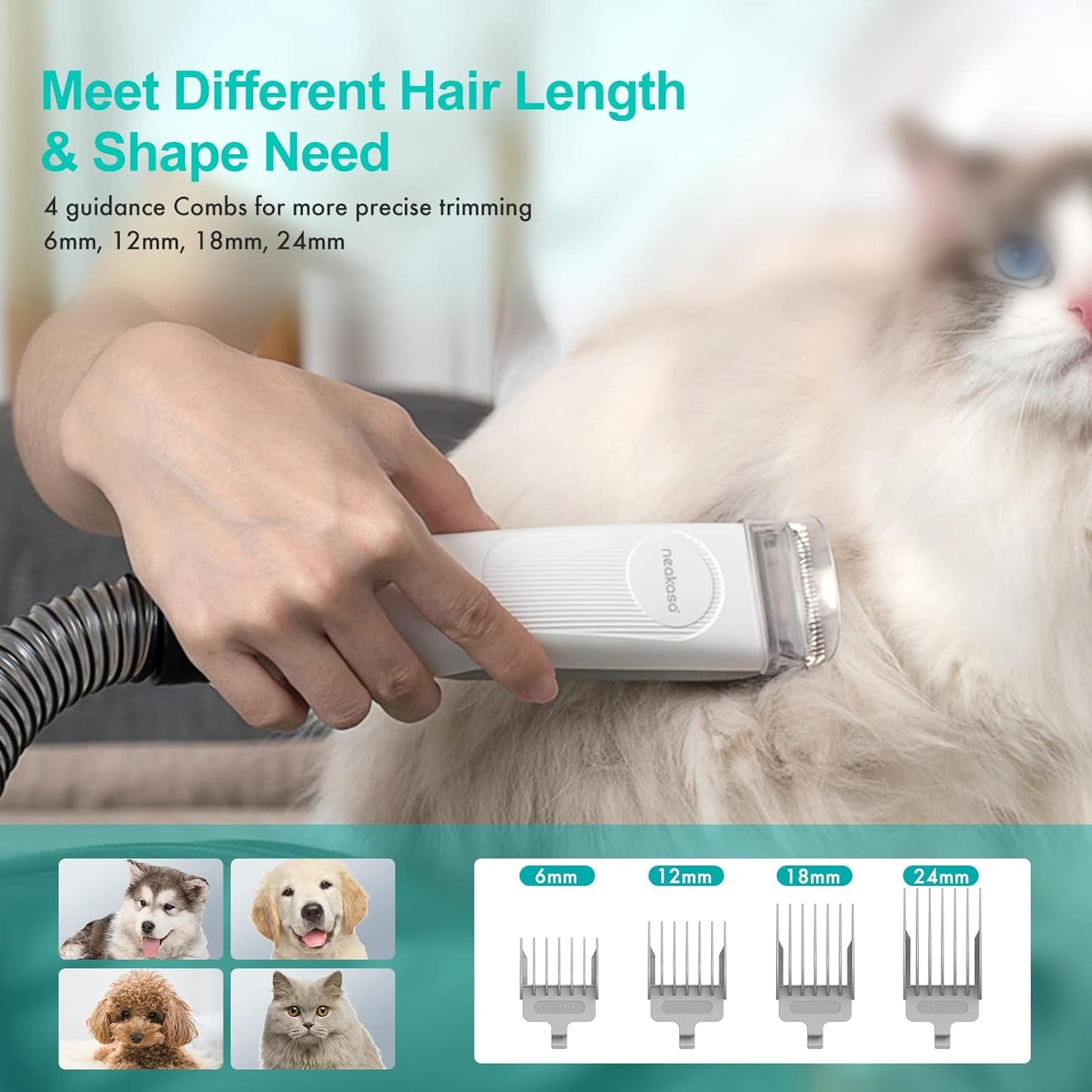 Neakasa P1 Pro Pet Grooming Kit & Vacuum Suction 99% Pet Hair, Professional Clippers with 5 Proven Grooming Tools for Dogs Cats and Other Animals