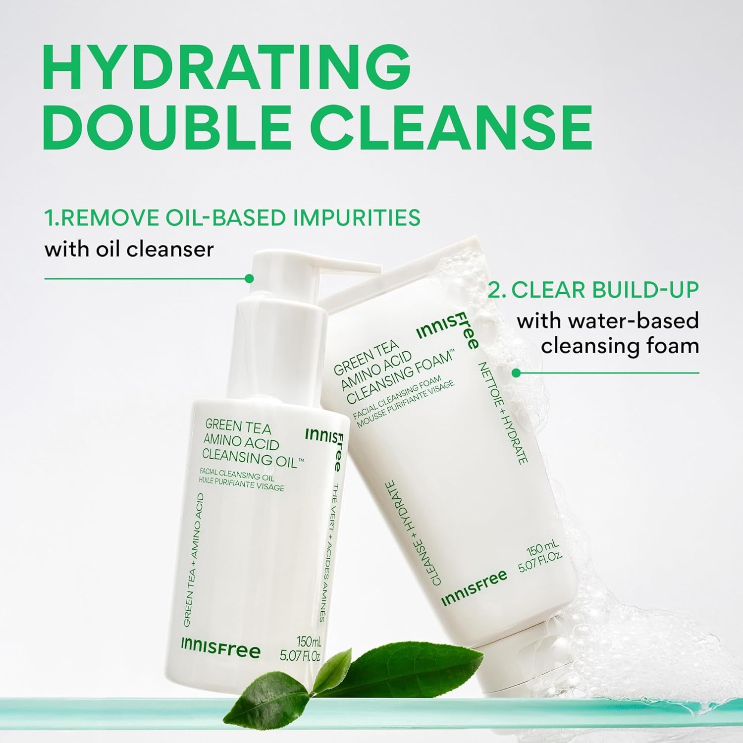 Green Tea Amino Acid Cleansing Foam – Hydrating, Sulfate-Free Korean Face Wash for Gentle & Deep Cleansing