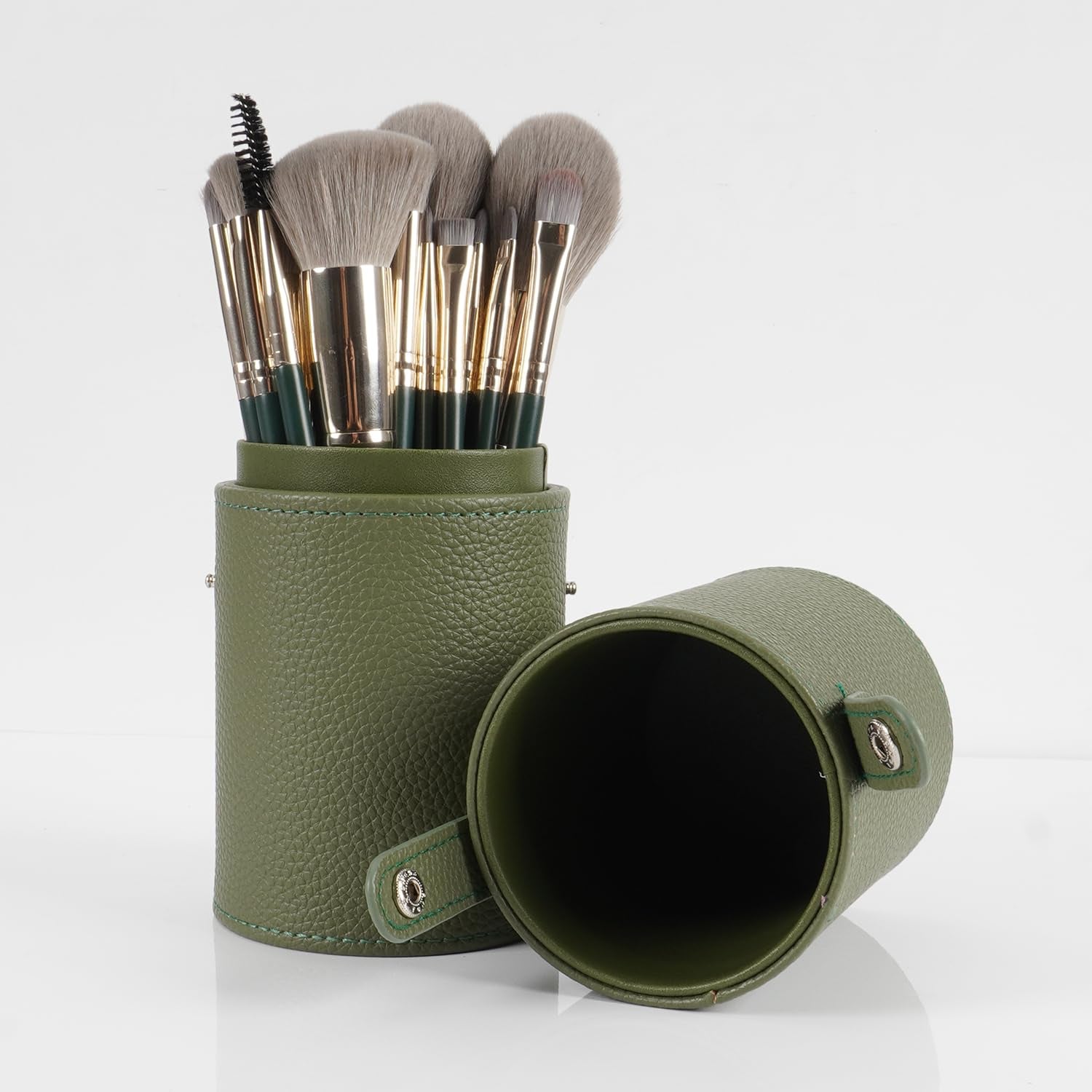 18-Piece Makeup Brush Set with Holder Case – Complete Professional Brush Collection for Flawless Makeup Application -Soft Bristles (Green)