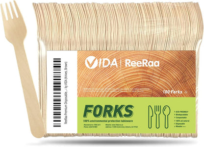 Premium Disposable Wooden Cutlery – Biodegradable Utensils Set of Forks - Sustainable Utensils, Eco Friendly Reusable Cutlery Disposable Flatware – by VIDA (SHERIDAN - USA) (Forks, Brown)