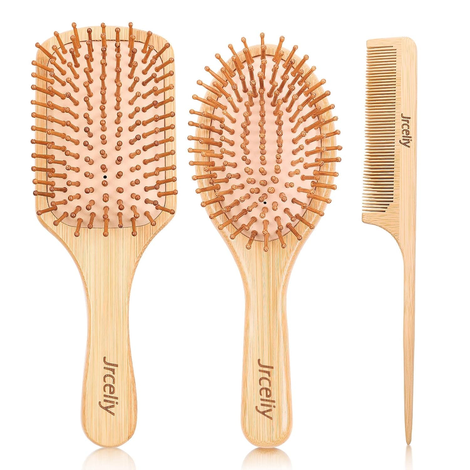 3PCS Bamboo Hair Brush Set,Natural Wooden Brush for Women, Madam, Paddle