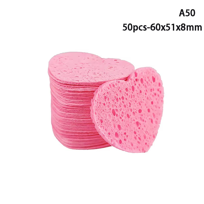 20/50Pcs Heart Natural Wood Pulp Sponge Cellulose Compress Cosmetic Puff Facial Wash Sponge Face Care Clean Makeup Remover Tool