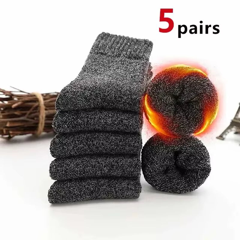 5 Pairs Autumn Winter Men Thicken Wool Socks Women Towel Keep Warm Solid Color Socks Cold-Resistant Soft Cashmere Short Socks