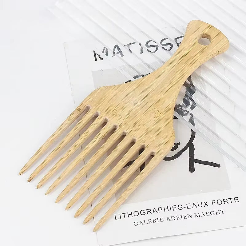 1Pcs Natural Bamboo Wooden Hair Comb Anti-Static Afro Fork Combs for Women round Wide Tooth Wood Comb Hair Brush Women