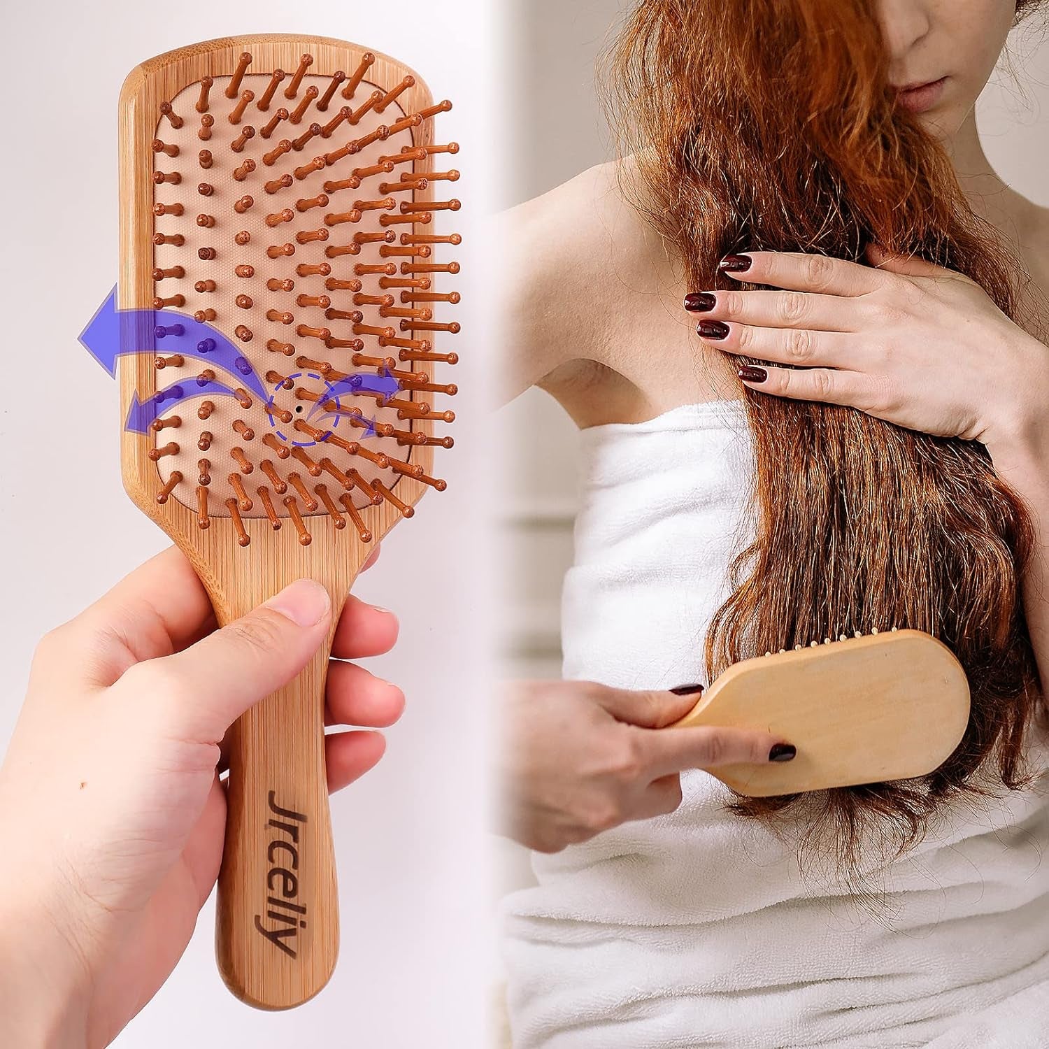 3PCS Bamboo Hair Brush Set,Natural Wooden Brush for Women, Madam, Paddle