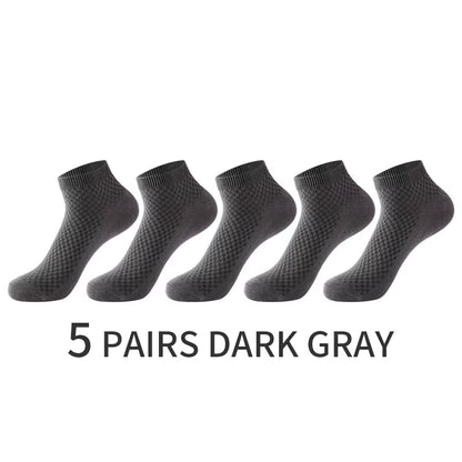 5 Pairs/Lot Men'S Short Socks Bamboo Fiber Ankle Socks Man High Quality Summer Winter Business Breathable Black Male Dress Sock