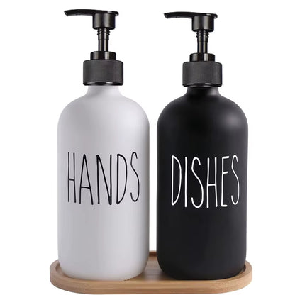 500Ml Hand Soap and Dish Soap Dispenser with Pump Soap Bottles for Farmhouse Kitchen Counter Bathroom Decor Organization