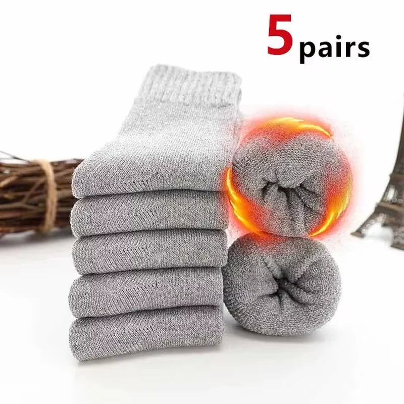 5 Pairs Autumn Winter Men Thicken Wool Socks Women Towel Keep Warm Solid Color Socks Cold-Resistant Soft Cashmere Short Socks