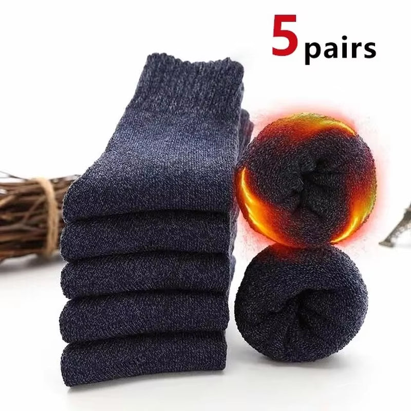 5 Pairs Autumn Winter Men Thicken Wool Socks Women Towel Keep Warm Solid Color Socks Cold-Resistant Soft Cashmere Short Socks