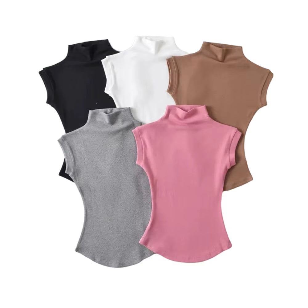 Womens Sleeveless Turtleneck Tops Summer Stretch Slim Fit Short Sleeve Mock Neck Women'S Causal Basics High Neck Tank Tops