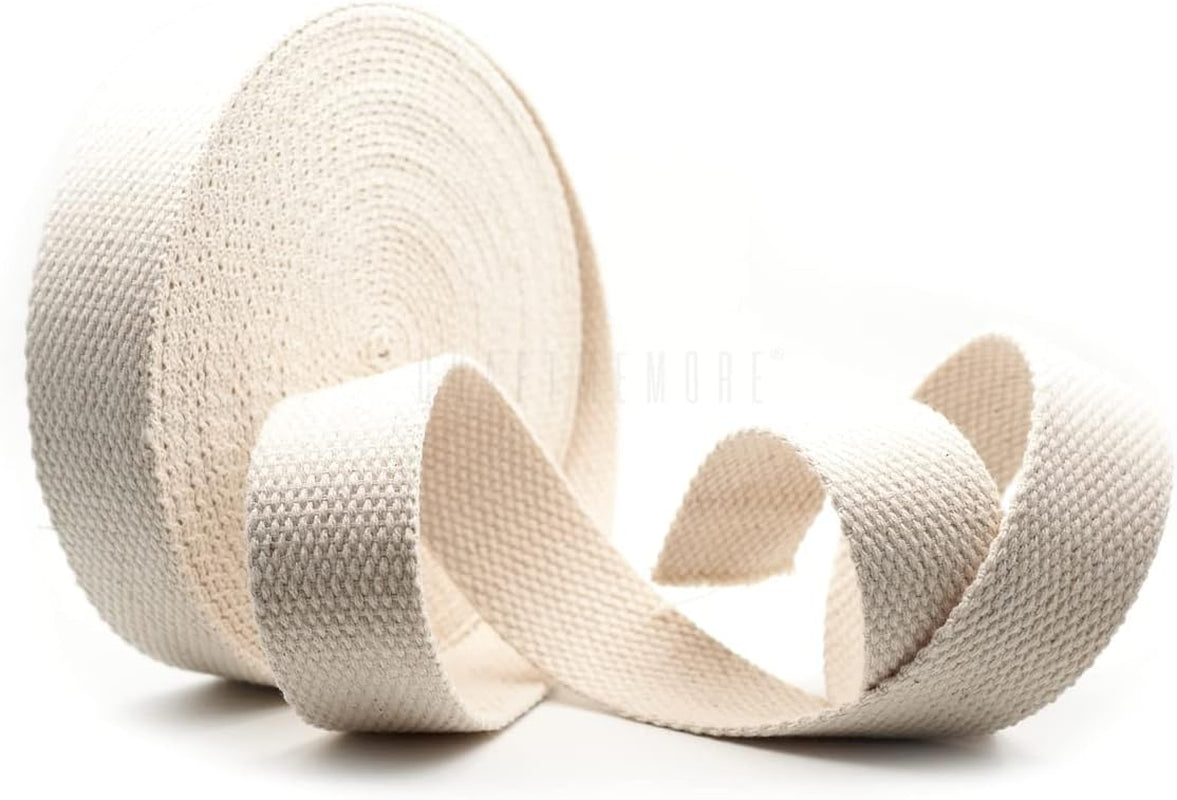 Natural Cotton Webbing Ribbon – 1 Inch x 5 Yards | Durable Fabric Strap for Arts & Crafts, Belting & Tote Bags