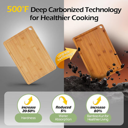 Bamboo Cutting Board – Durable Wooden Kitchen Board with Deep Juice Grooves & Built-In Handles for Chopping & Charcuterie