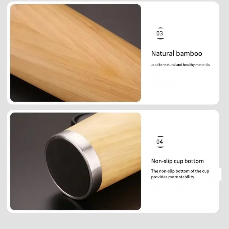 Stainless Steel Bamboo Vacuum Flasks Thermos 16O Water Bottle Flip Lid Eco-Friendly Travel Cup Mug Coffee Cups Bottle Keeps Cold