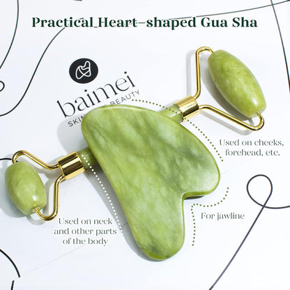 Icyme Gua Sha & Jade Roller Set – Facial Massage Tools for Puffiness & Redness | Relaxing Self-Care Gift for Men & Women – Green