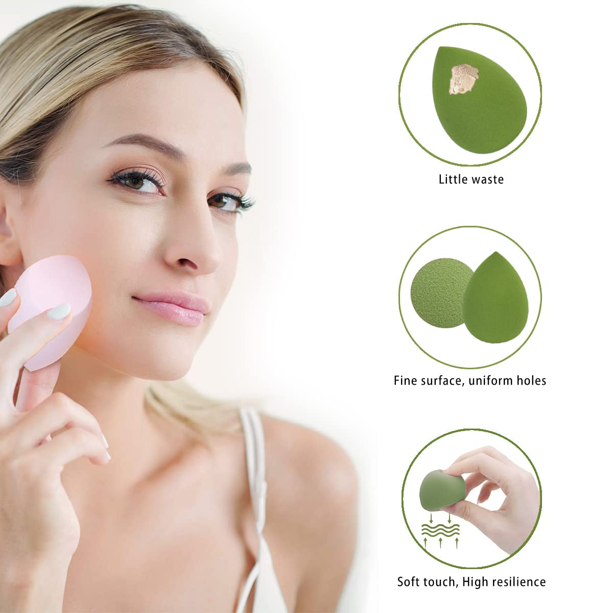 5-Piece Makeup Sponge Set – 4 Beauty Blenders with Holder & Egg Case for Liquid, Cream & Powder (Pink & Green)