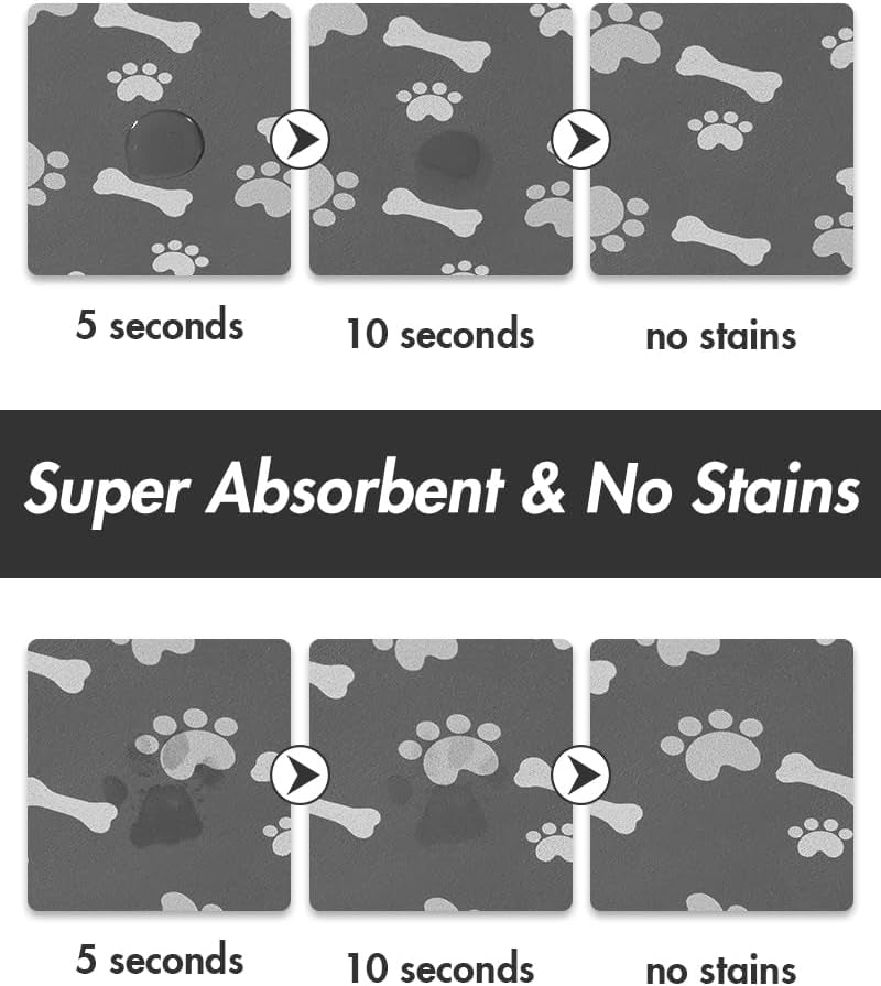 Absorbent Pet Feeding Mat – Quick-Dry, No-Stain Dog Food & Water Mat for Mess-Free Drinking (12" x 19", Dark Grey)