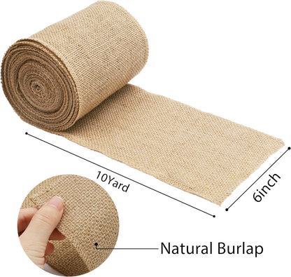 6-Inch Wide Natural Burlap Fabric Ribbon – 10 Yards for Bow Crafting, Wreaths & DIY Decorations