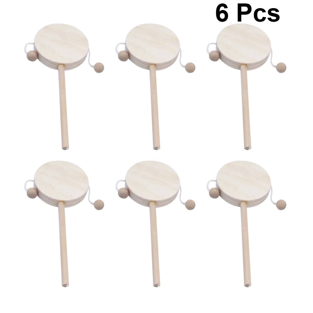 Oahisha Diy Drum,1 Set of 6Pcs DIY Rattle-Drum Wooden Unfinished Painting Shaking Drum Toy