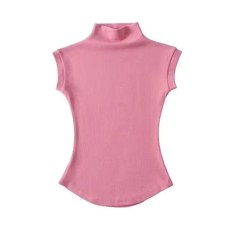 Womens Sleeveless Turtleneck Tops Summer Stretch Slim Fit Short Sleeve Mock Neck Women'S Causal Basics High Neck Tank Tops