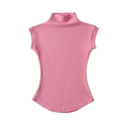 Womens Sleeveless Turtleneck Tops Summer Stretch Slim Fit Short Sleeve Mock Neck Women'S Causal Basics High Neck Tank Tops