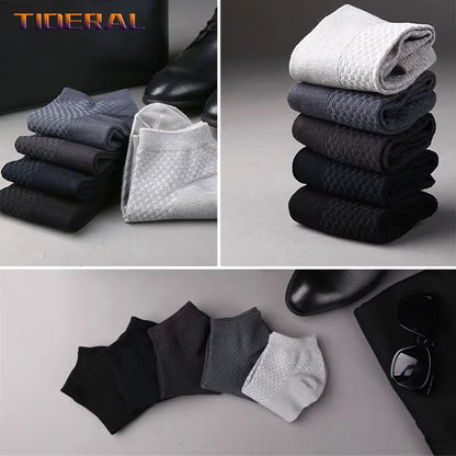 5 Pairs/Lot Men'S Short Socks Bamboo Fiber Ankle Socks Man High Quality Summer Winter Business Breathable Black Male Dress Sock